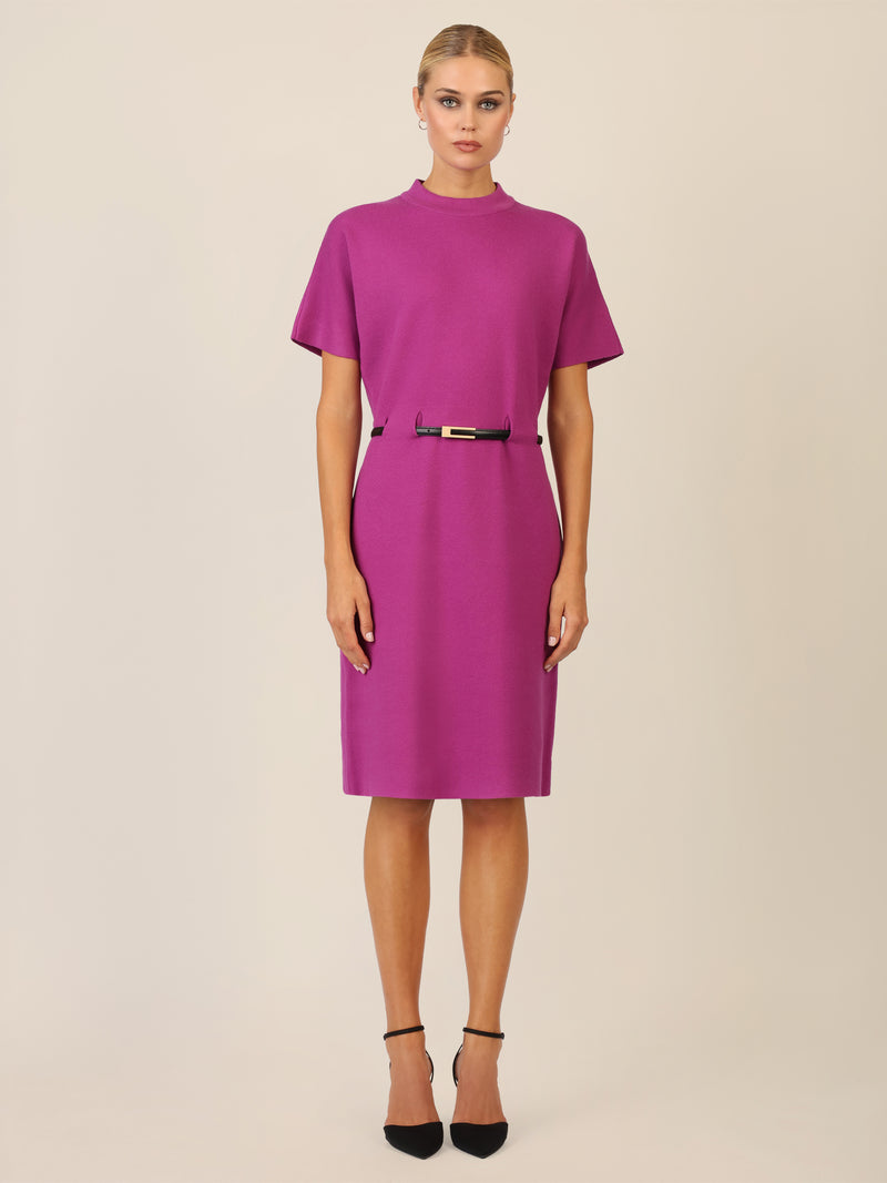 APART Strickkleid mit Gürtel und Stehkragen | lila