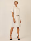 APART Strickkleid mit Gürtel und Stehkragen | creme