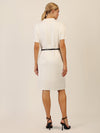 APART Strickkleid mit Gürtel und Stehkragen | creme