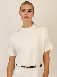 APART Strickkleid mit Gürtel und Stehkragen | creme