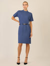 APART Strickkleid mit Gürtel und Stehkragen | mittelblau
