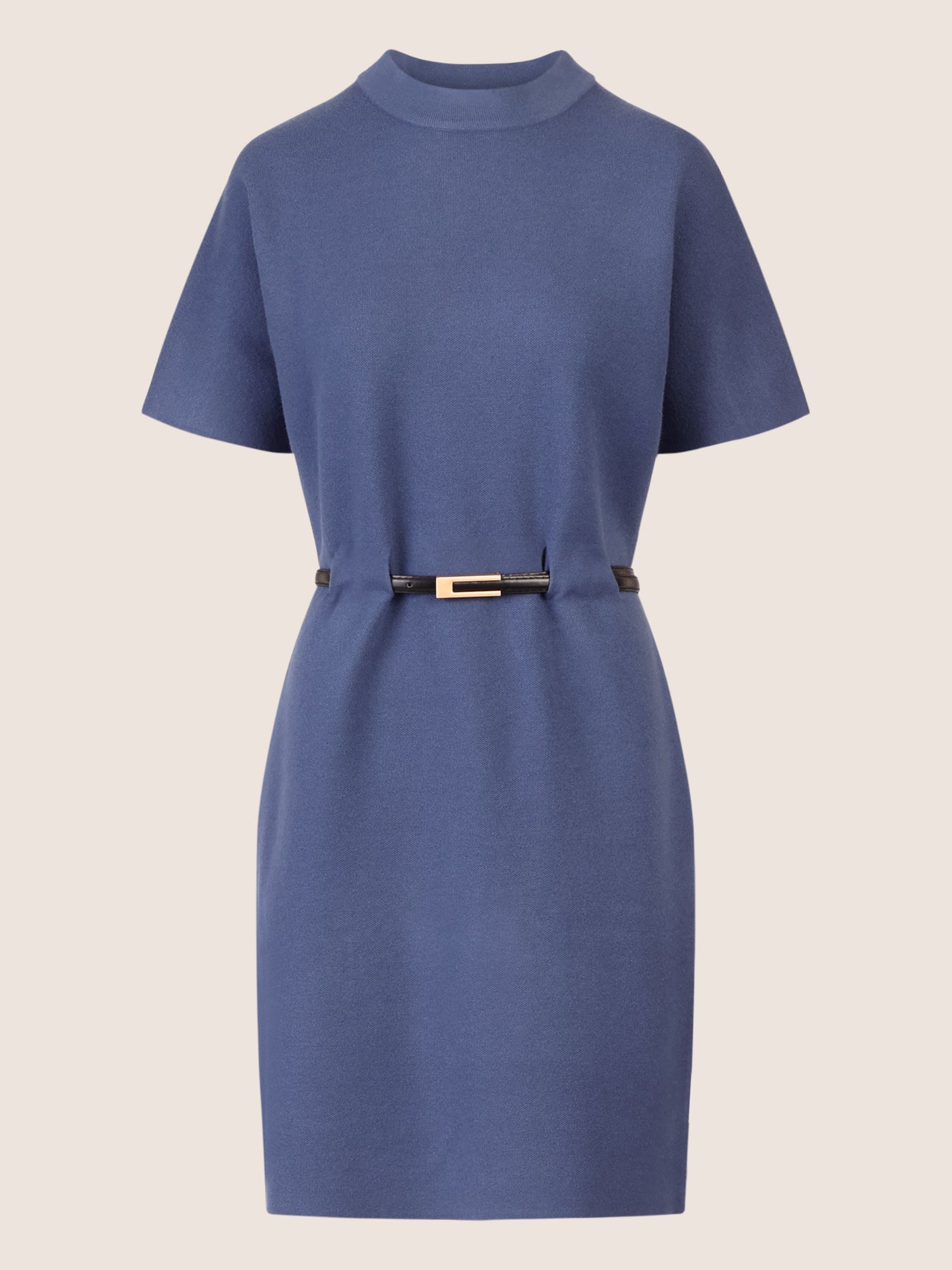 APART Strickkleid mit Gürtel und Stehkragen | mittelblau