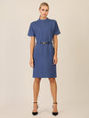 APART Strickkleid mit Gürtel und Stehkragen | mittelblau