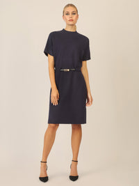 APART Strickkleid mit Gürtel und Stehkragen | nachtblau