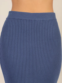 APART Rippenstrickrock in Midi Länge | mittelblau