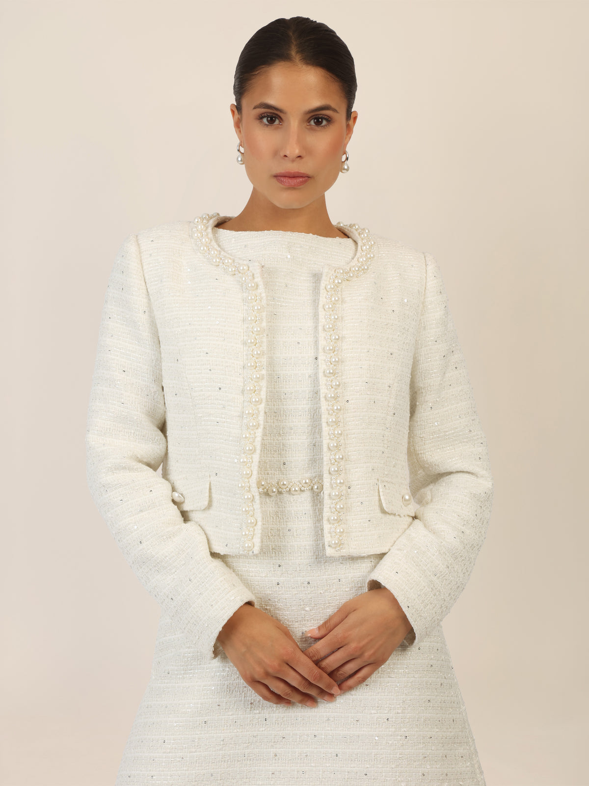 APART Bloucléblazer mit kleinen, eingewebten, silberfarbenen Pailletten | creme