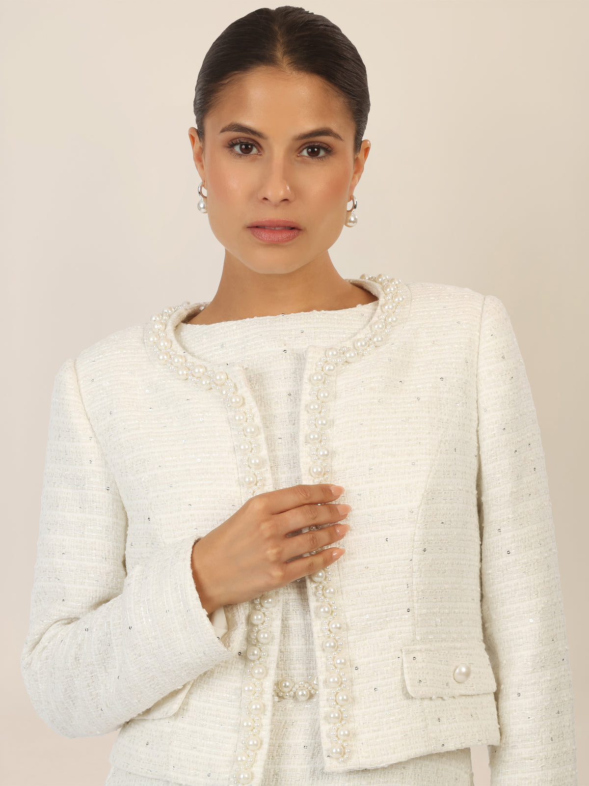 APART Bloucléblazer mit kleinen, eingewebten, silberfarbenen Pailletten | creme