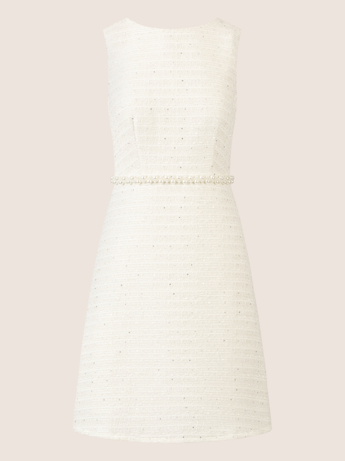 APART Bouclékleid aus Strukturstoff mit Perlengürtel | creme