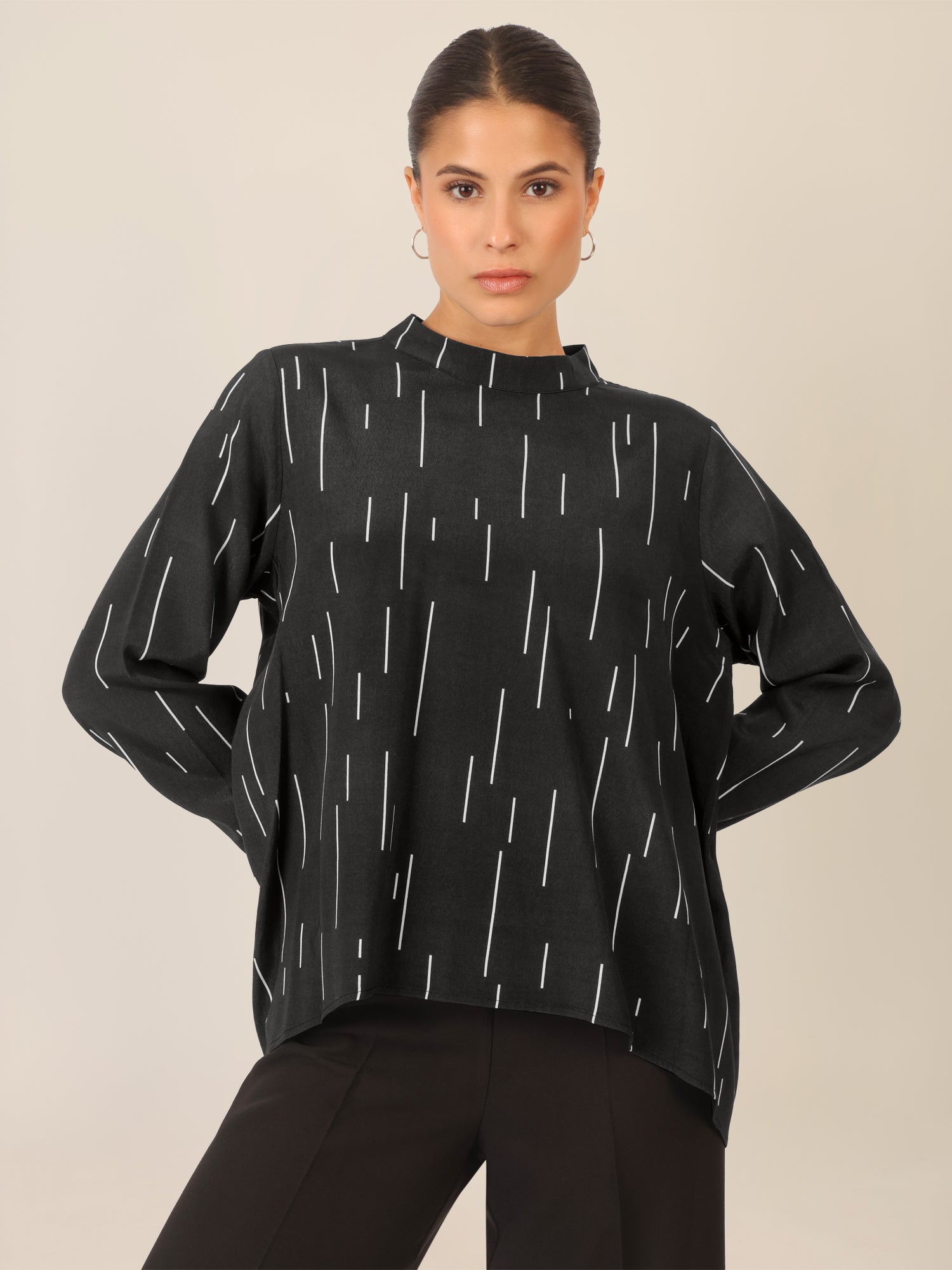 APART Bedruckte Bluse mit allover Print | schwarz-creme