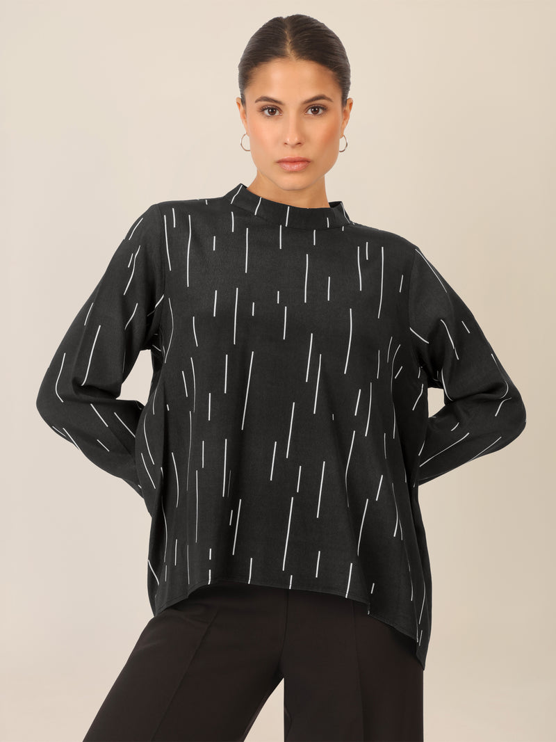 APART Bedruckte Bluse mit allover Print | schwarz-creme