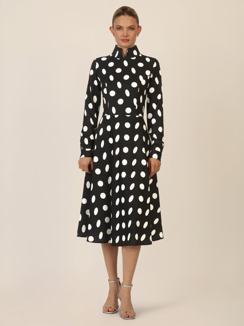 APART Kleid mit Stehkragen und Polka-Dots | schwarz-creme image 1