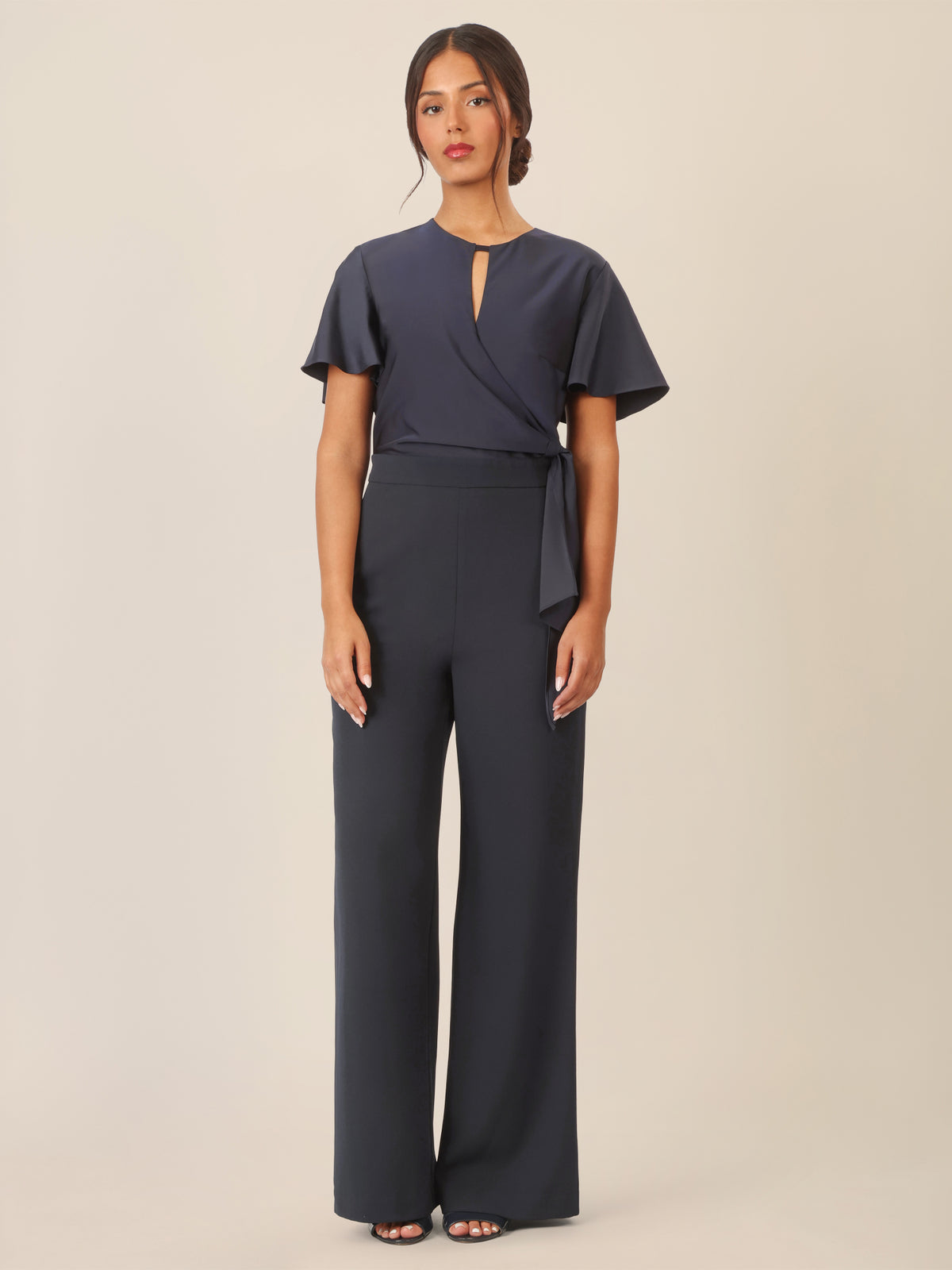 APART Overall im Materialmix aus Satin und mattschimmerndem Krepp | nachtblau