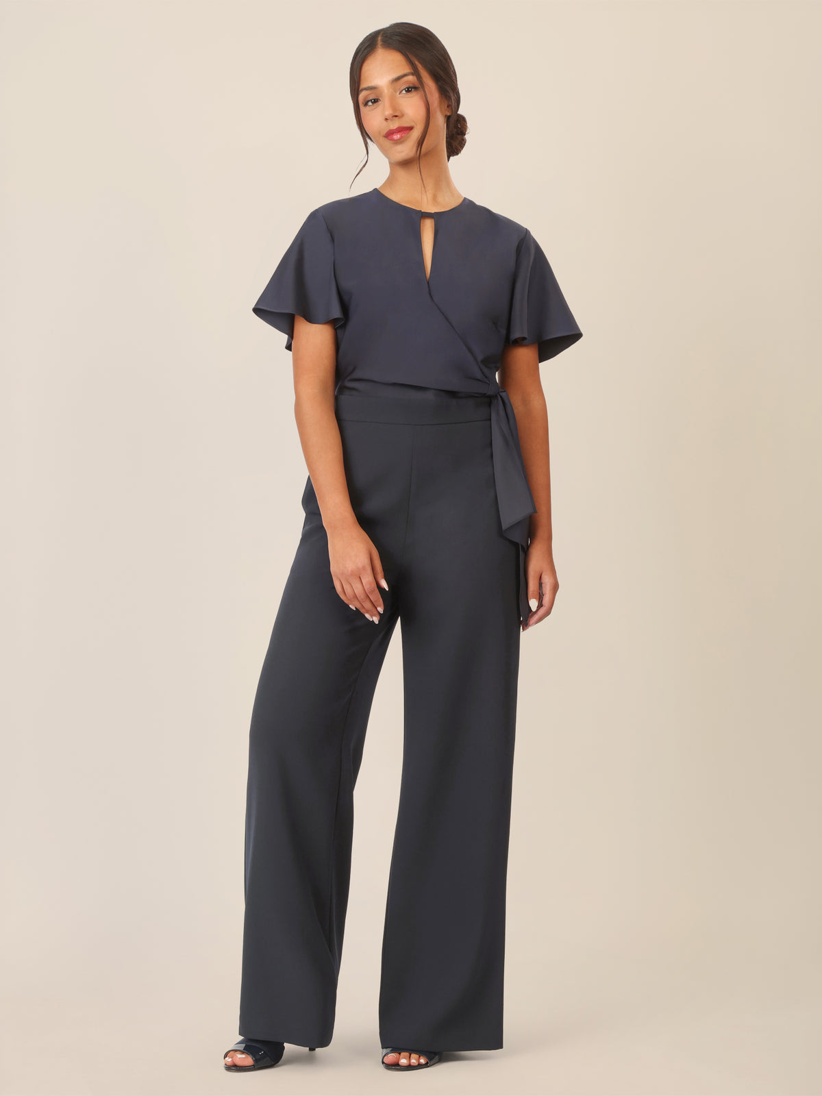 APART Overall im Materialmix aus Satin und mattschimmerndem Krepp | nachtblau