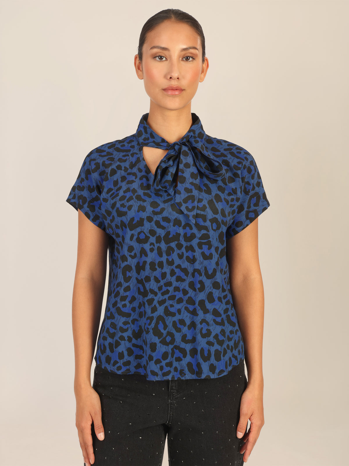 APART Bluse mit Schleifendetail und Animal-Print | mittelblau-multicolor