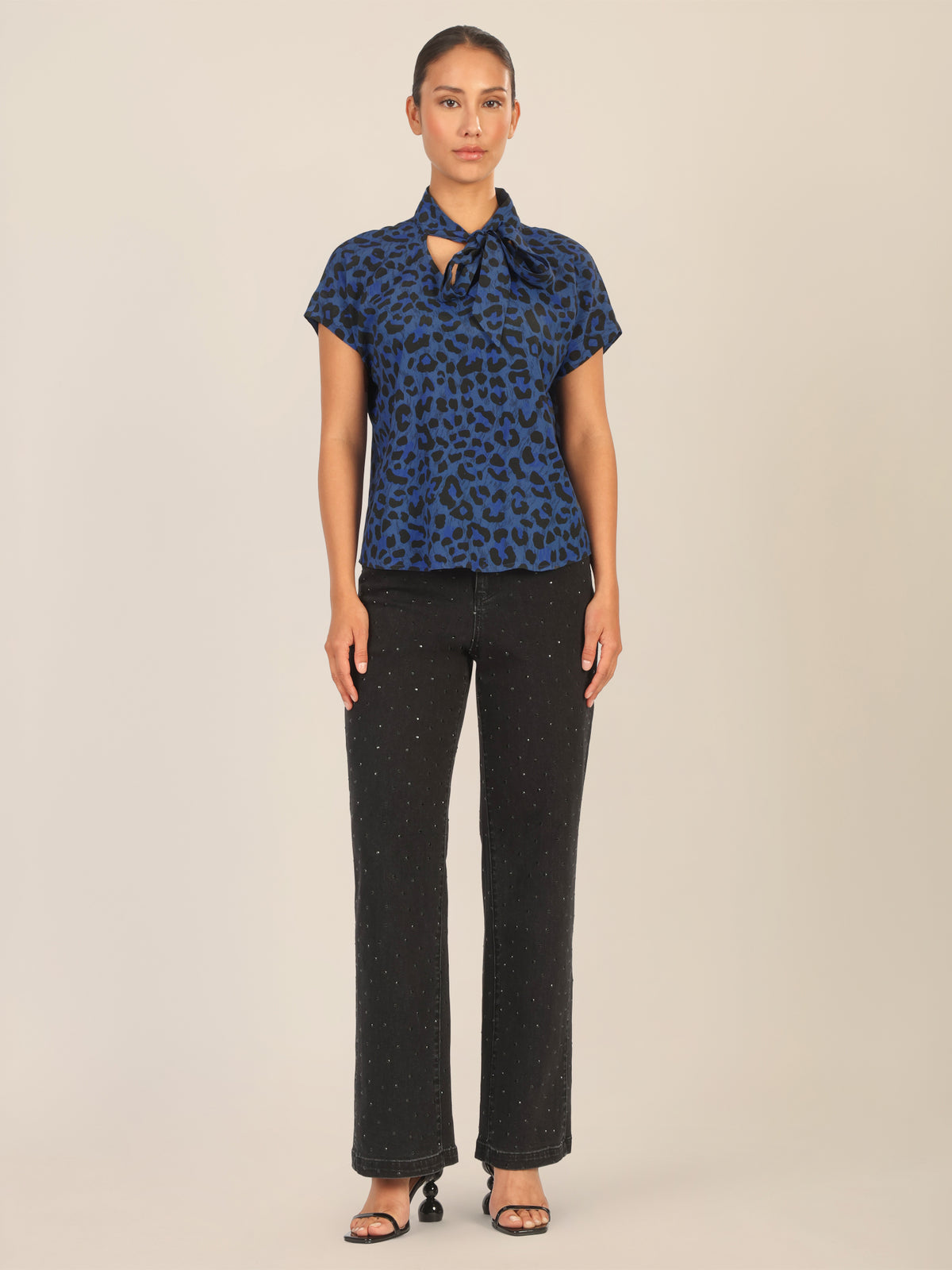 APART Bluse mit Schleifendetail und Animal-Print | mittelblau-multicolor