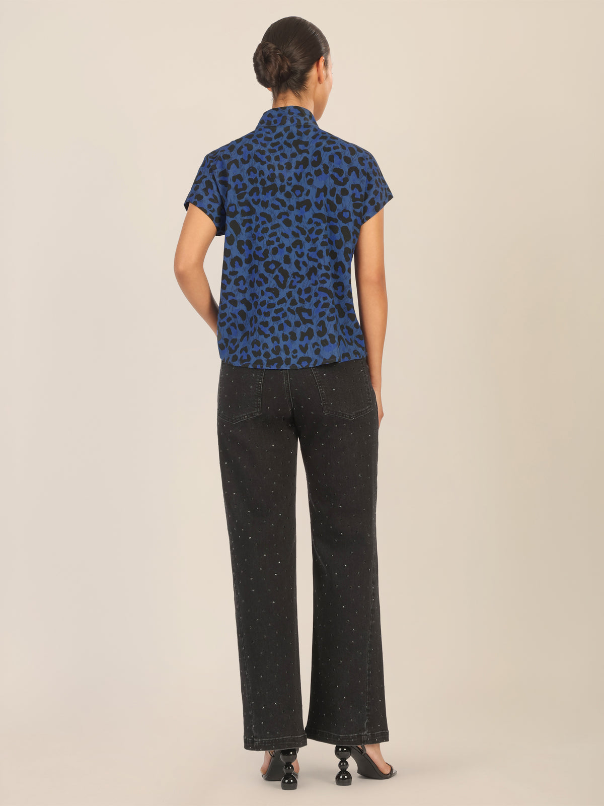 APART Bluse mit Schleifendetail und Animal-Print | mittelblau-multicolor