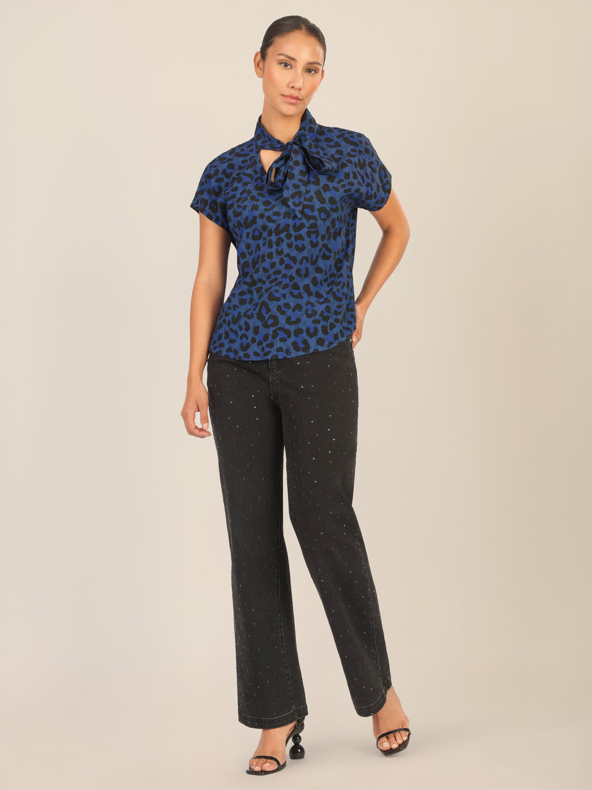 APART Bluse mit Schleifendetail und Animal-Print | mittelblau-multicolor