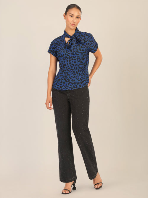 APART Bluse mit Schleifendetail und Animal-Print | mittelblau-multicolor image 1