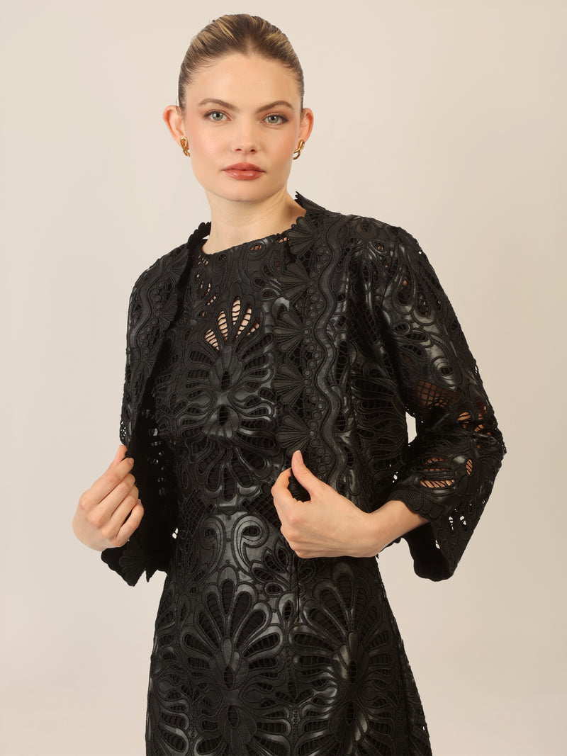 APART Kunstlederjacke mit allover Ornamentenstickerei | schwarz