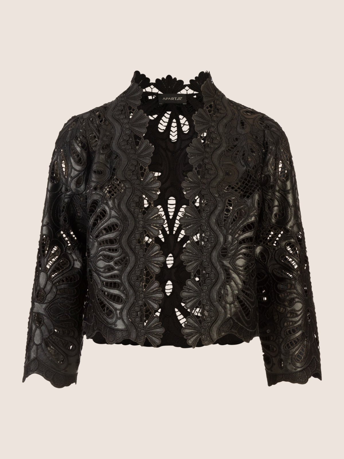 APART Kunstlederjacke mit allover Ornamentenstickerei | schwarz
