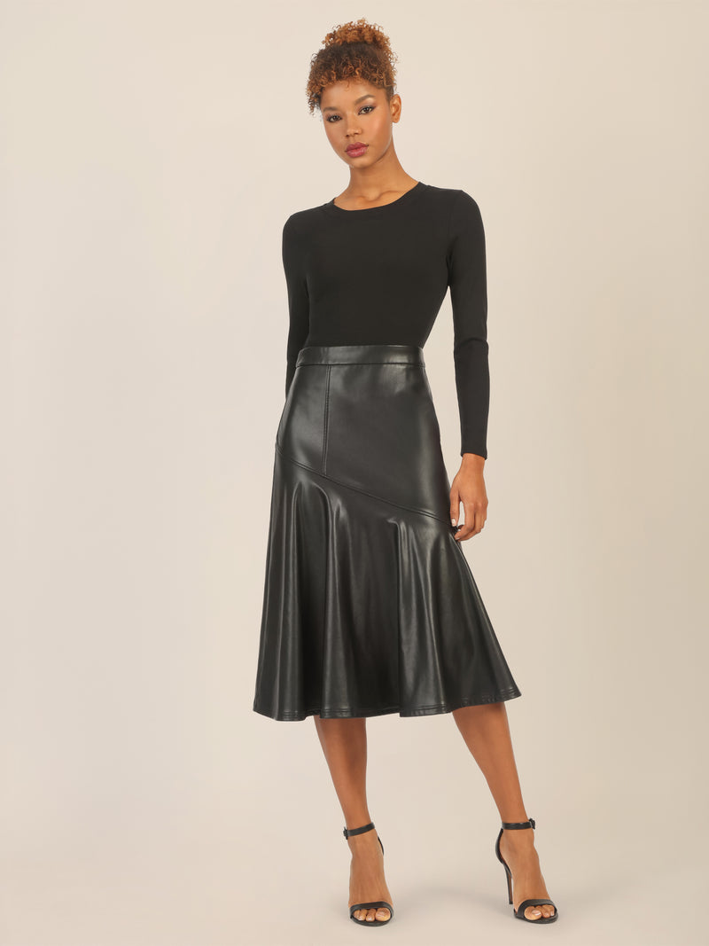 APART Midikleid mit Kunstleder-Rock in Bahnenoptik | schwarz