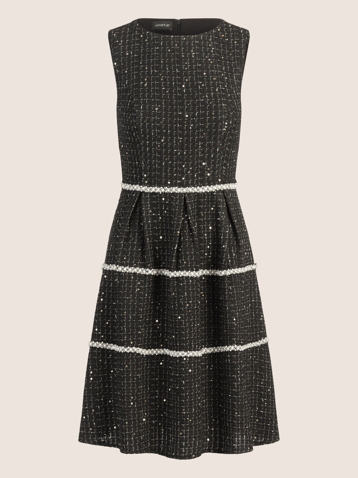 APART Bouclé Kleid mit kleinen, eingewebten, goldfarbenen Pailletten | schwarz