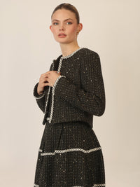 APART Bouclé Bolero mit goldfarbenen Pailletten und Glanzgarn | schwarz