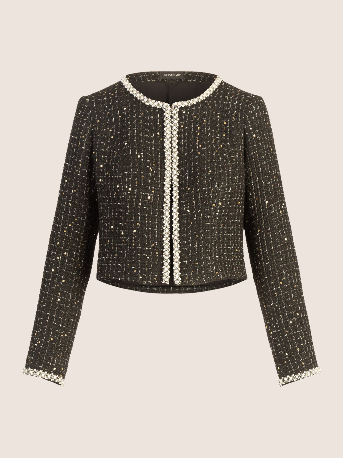 APART Bouclé Bolero mit goldfarbenen Pailletten und Glanzgarn | schwarz