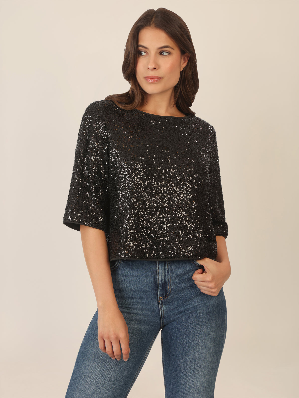 APART Paillettenshirt mit Halbarm | schwarz