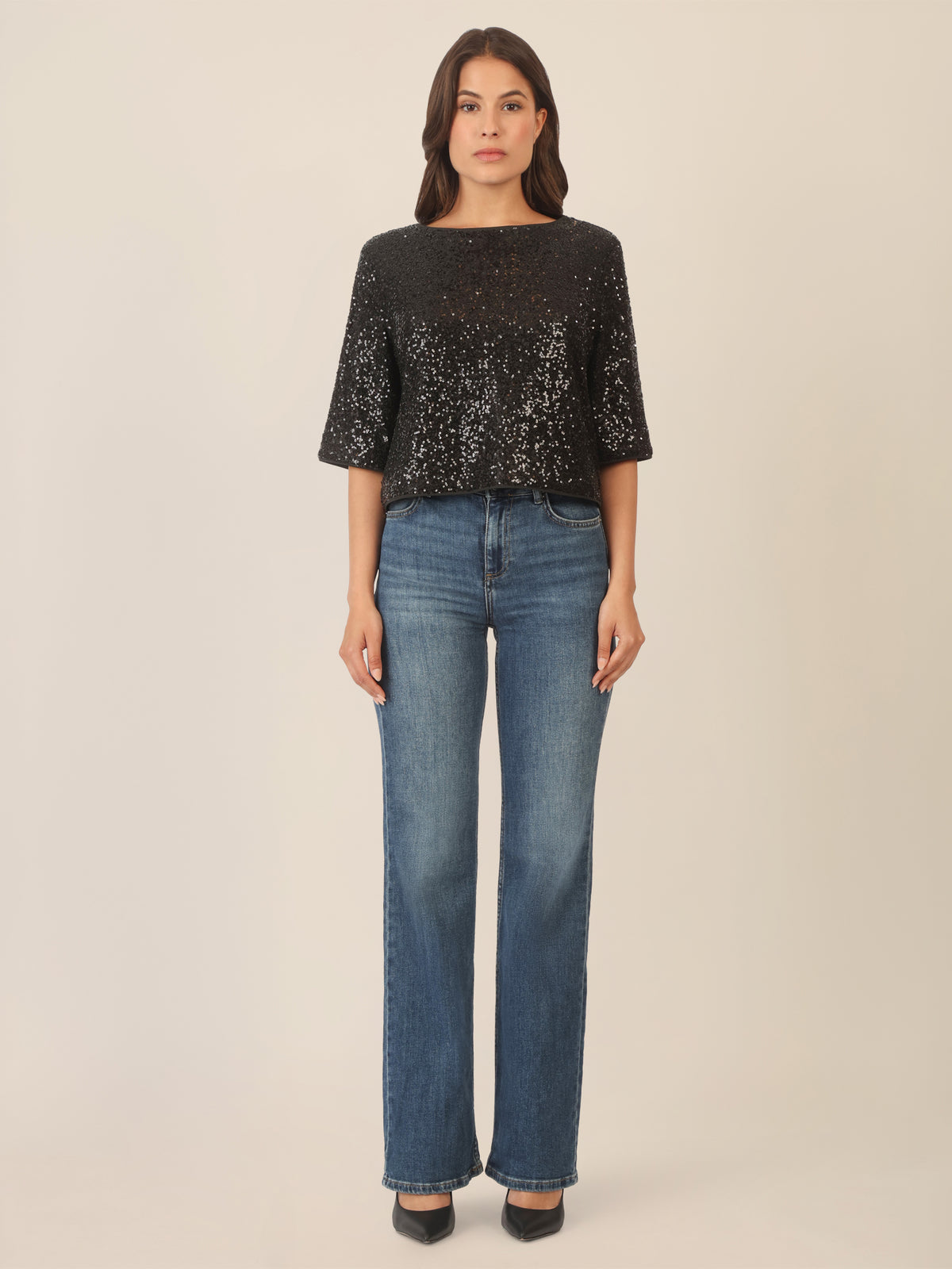 APART Paillettenshirt mit Halbarm | schwarz