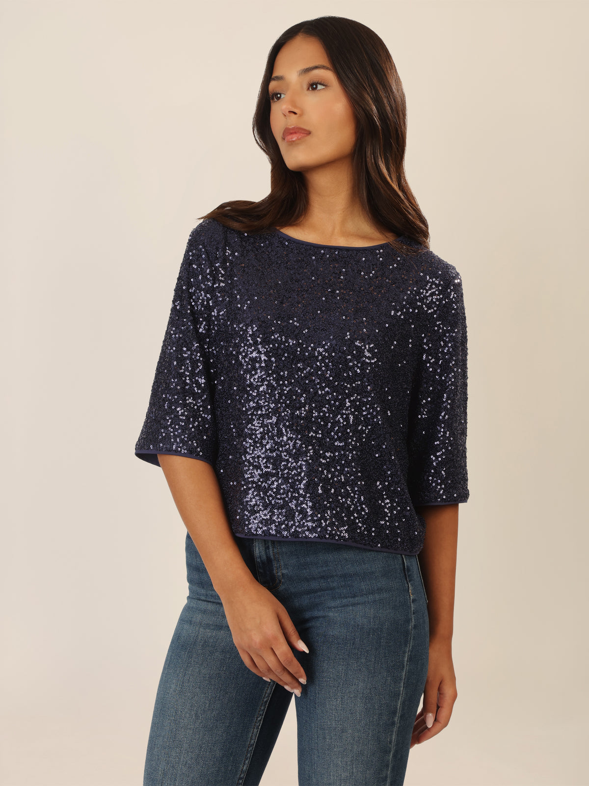 APART Paillettenshirt mit Halbarm | nachtblau