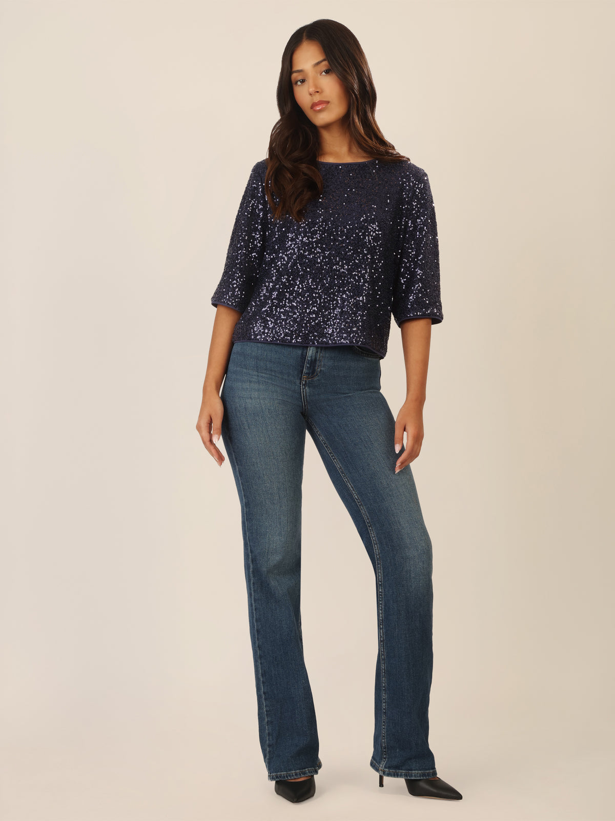 APART Paillettenshirt mit Halbarm | nachtblau