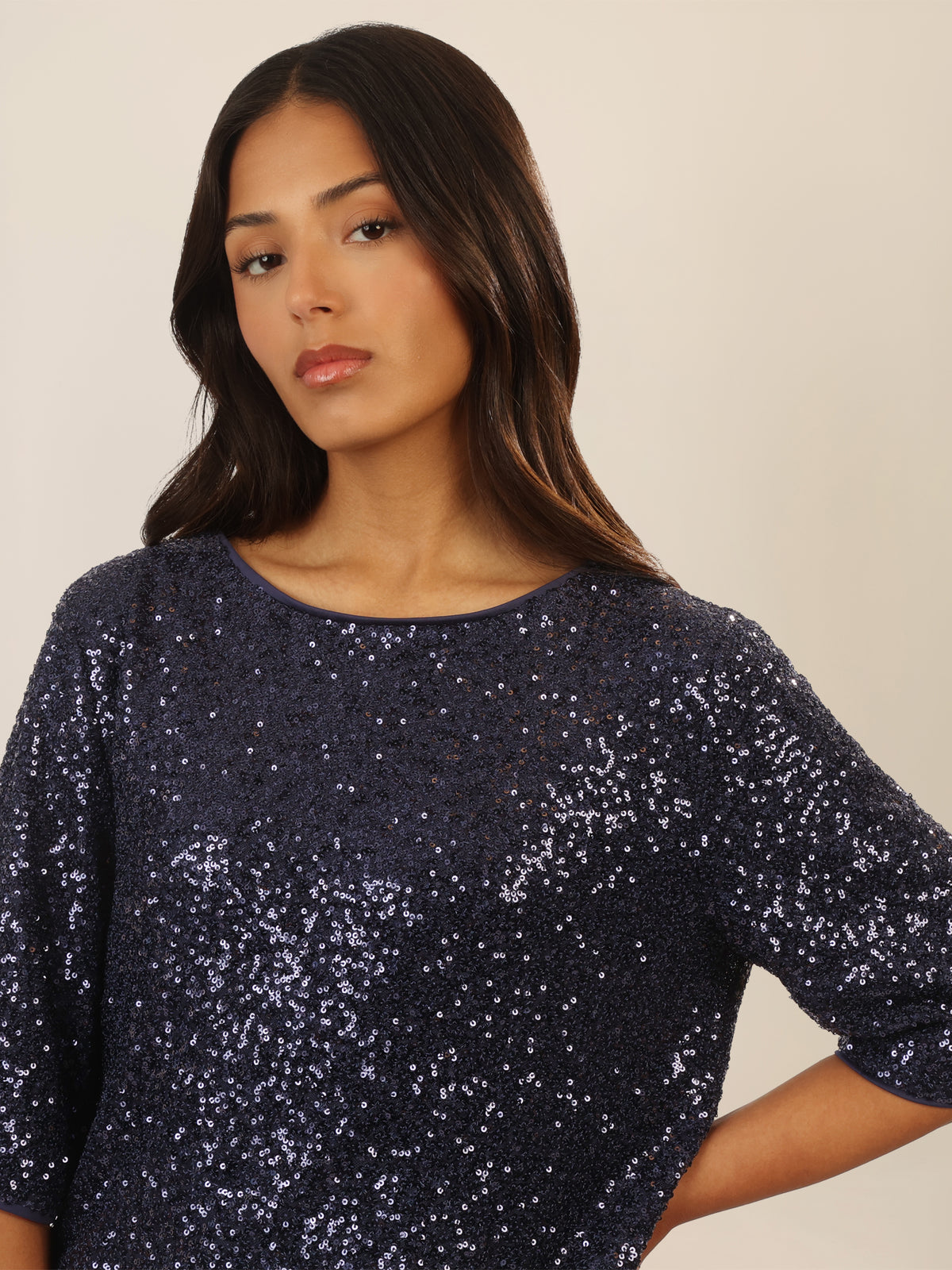 APART Paillettenshirt mit Halbarm | nachtblau