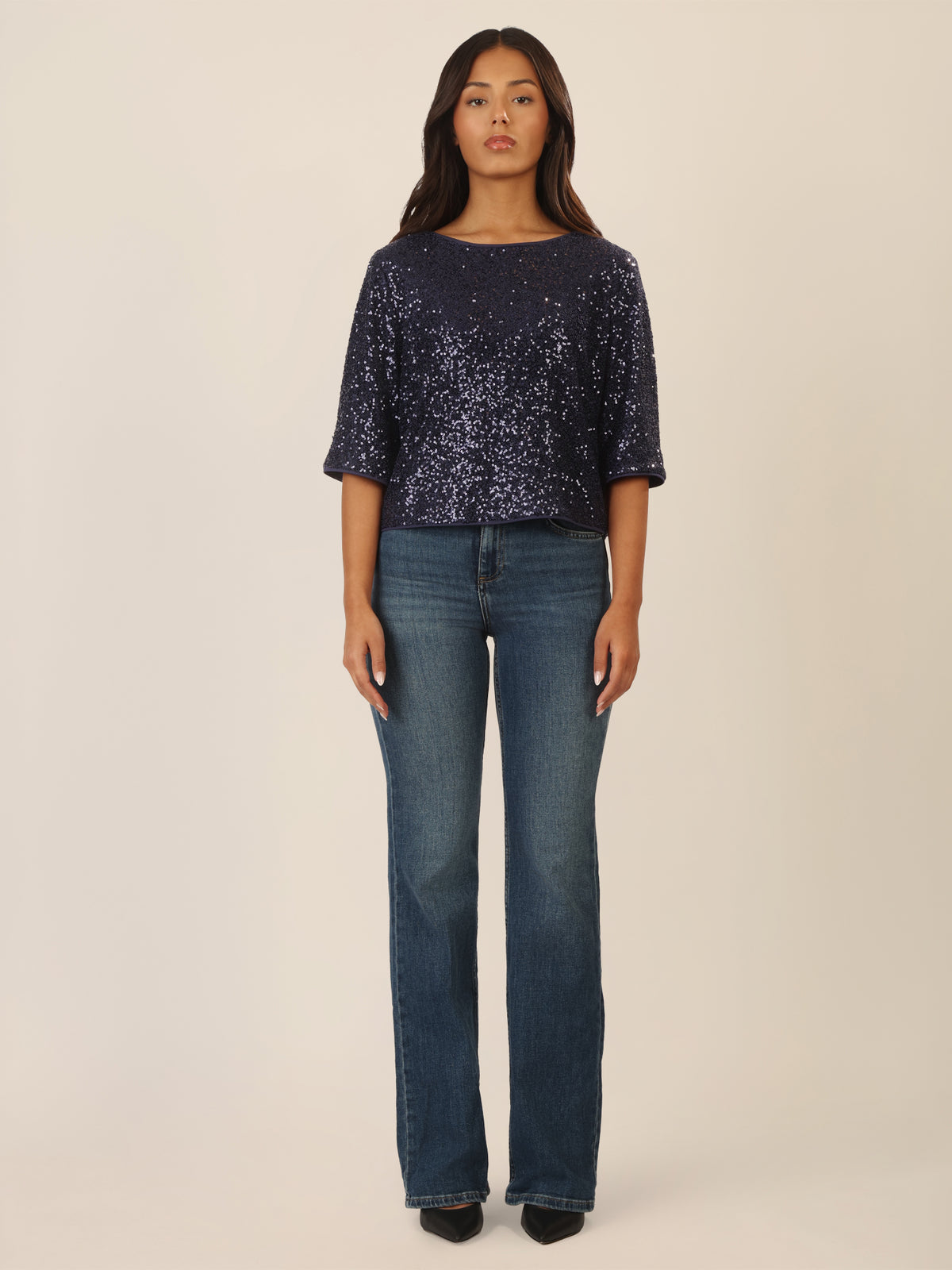 APART Paillettenshirt mit Halbarm | nachtblau