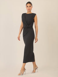 APART Midi Jerseykleid mit Drapierung und Raffdetail | schwarz