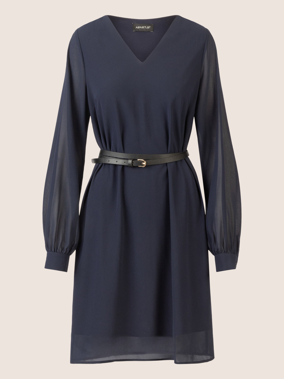 APART Chiffonkleid mit Gürtel und V-Ausschnitt | nachtblau