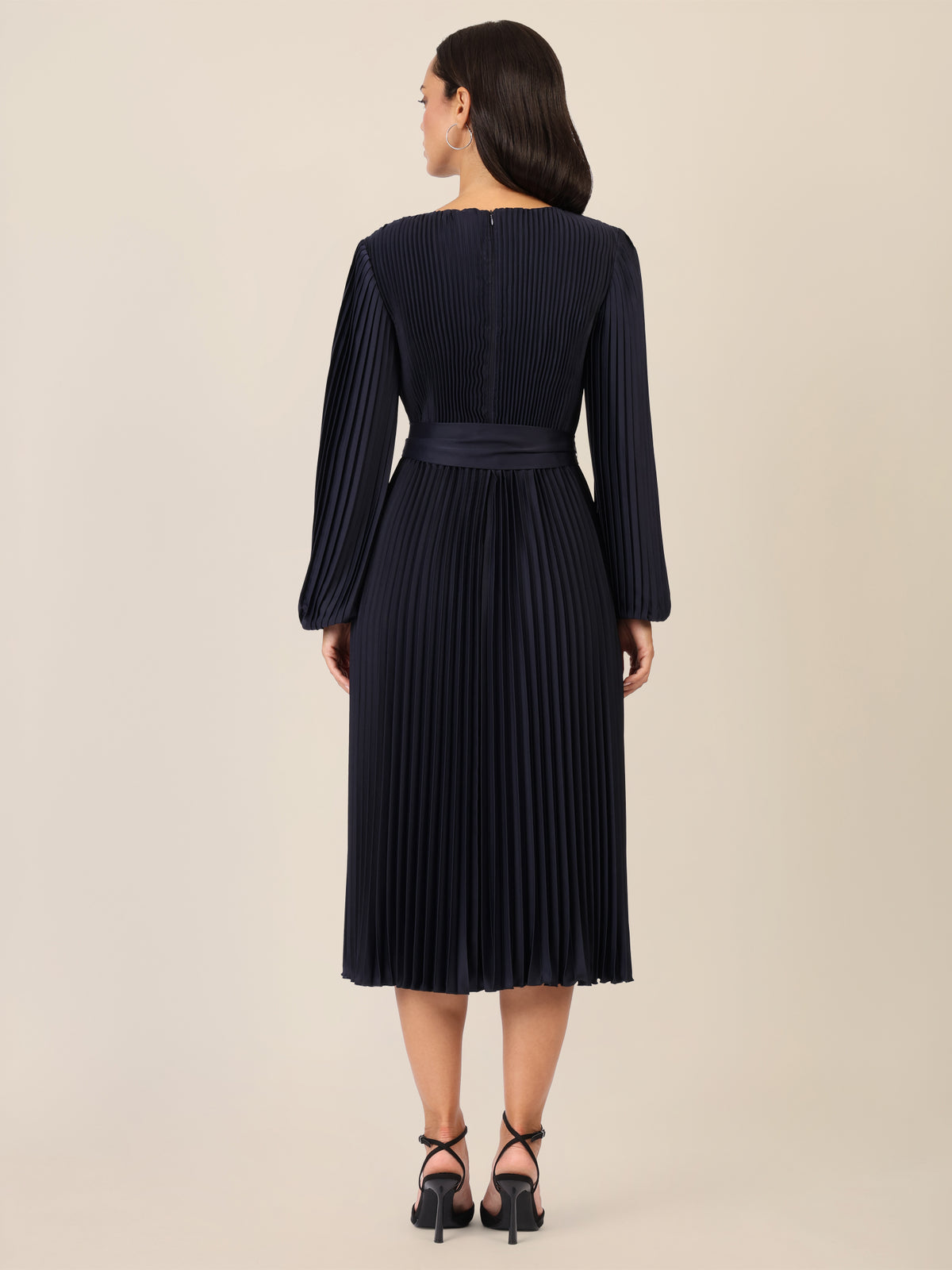 APART Midi Plisseekleid mit separatem, breitem Bindegürtel | nachtblau