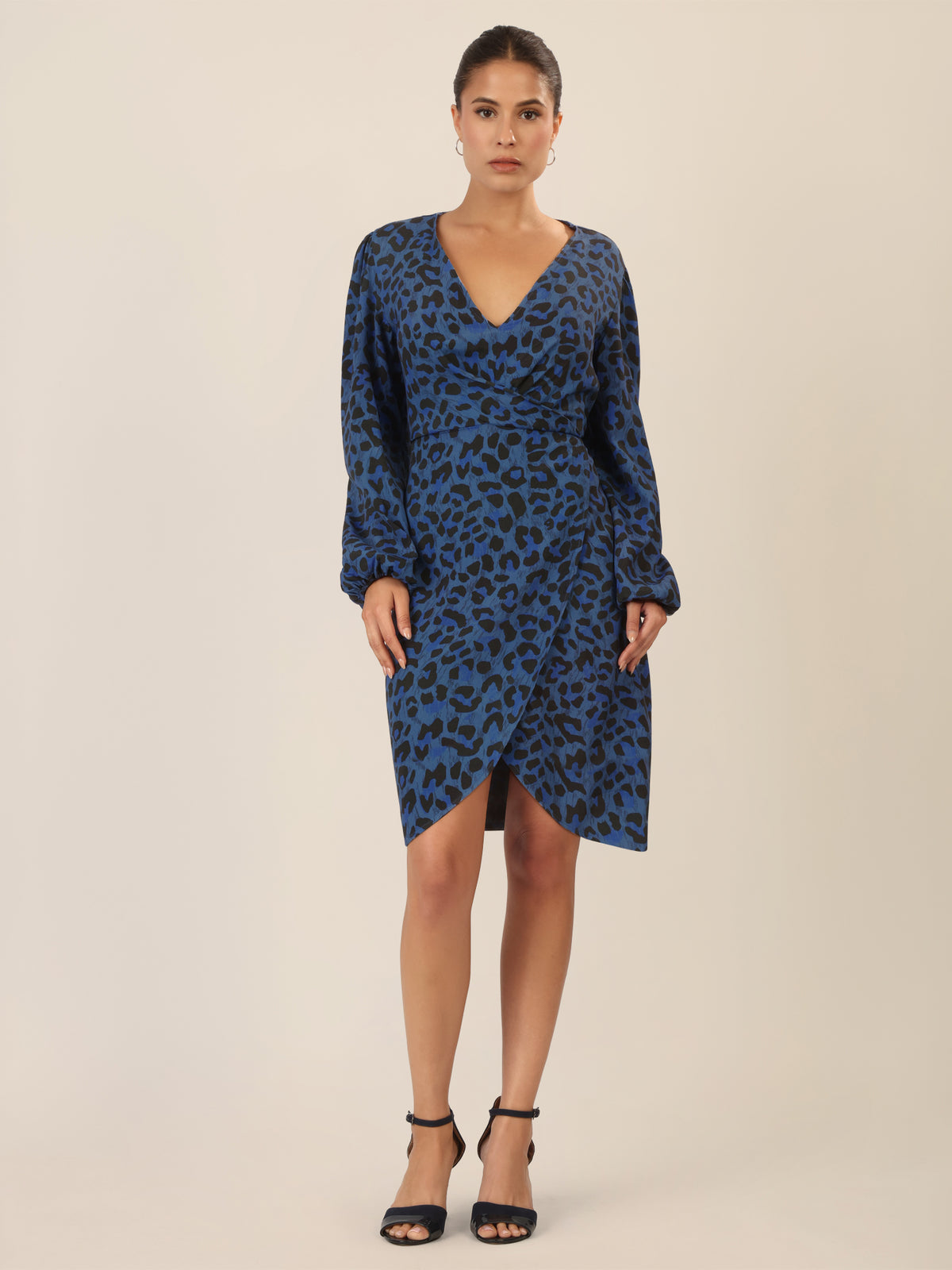 APART Kleid mit Animal-Print und Ballonärmeln | mittelblau-multicolor