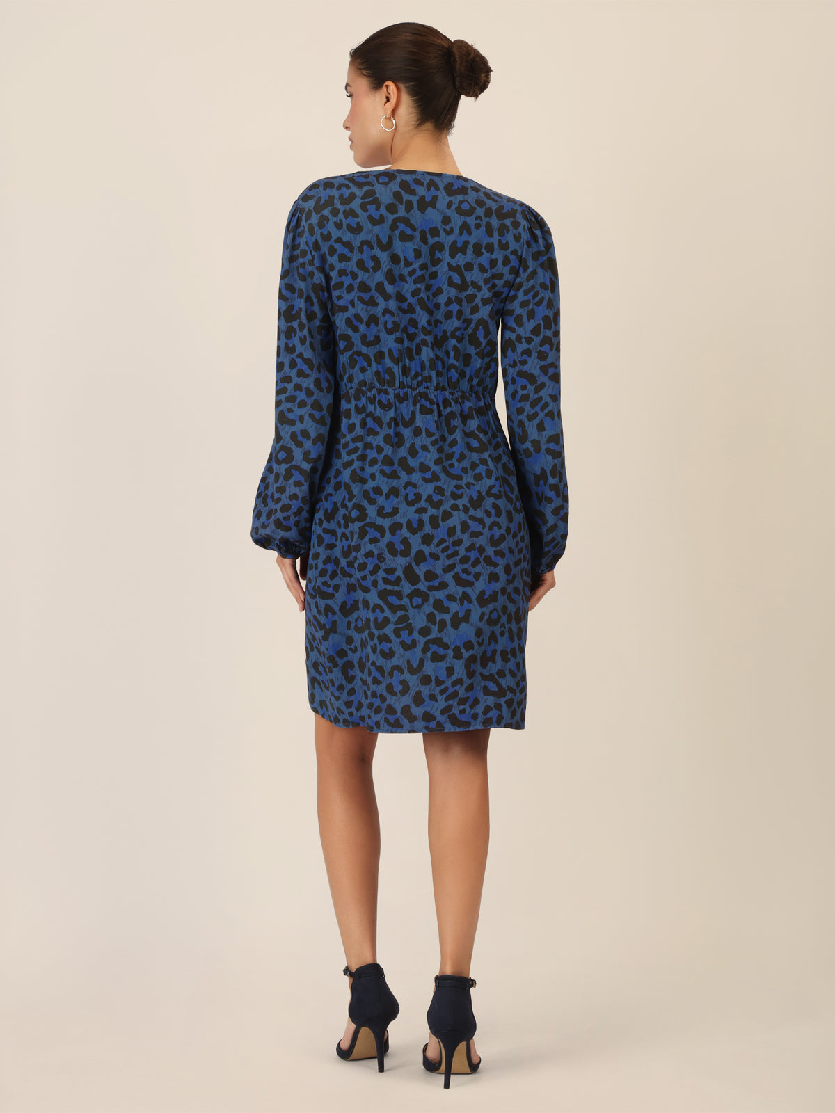 APART Kleid mit Animal-Print und Ballonärmeln | mittelblau-multicolor
