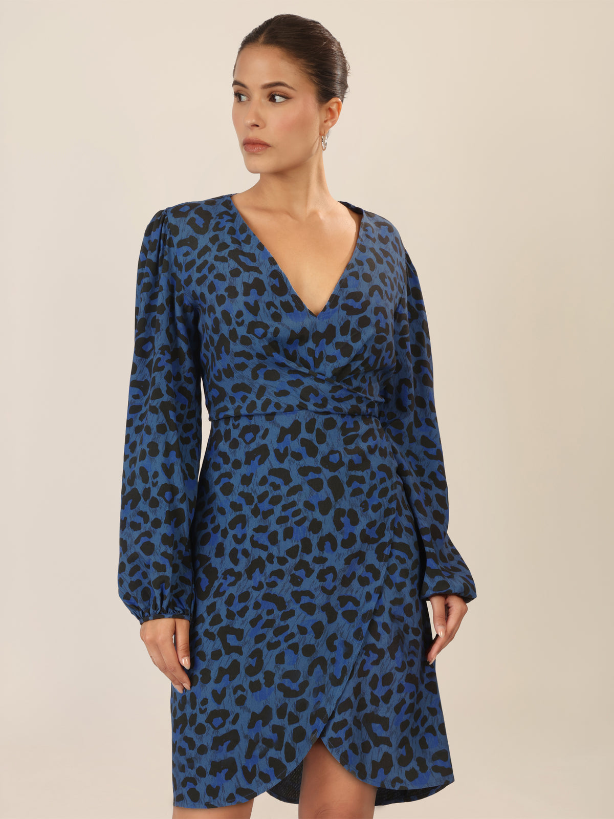 APART Kleid mit Animal-Print und Ballonärmeln | mittelblau-multicolor