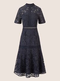 APART Midi Spitzenkleid mit blickdichtem Unterkleid | nachtblau