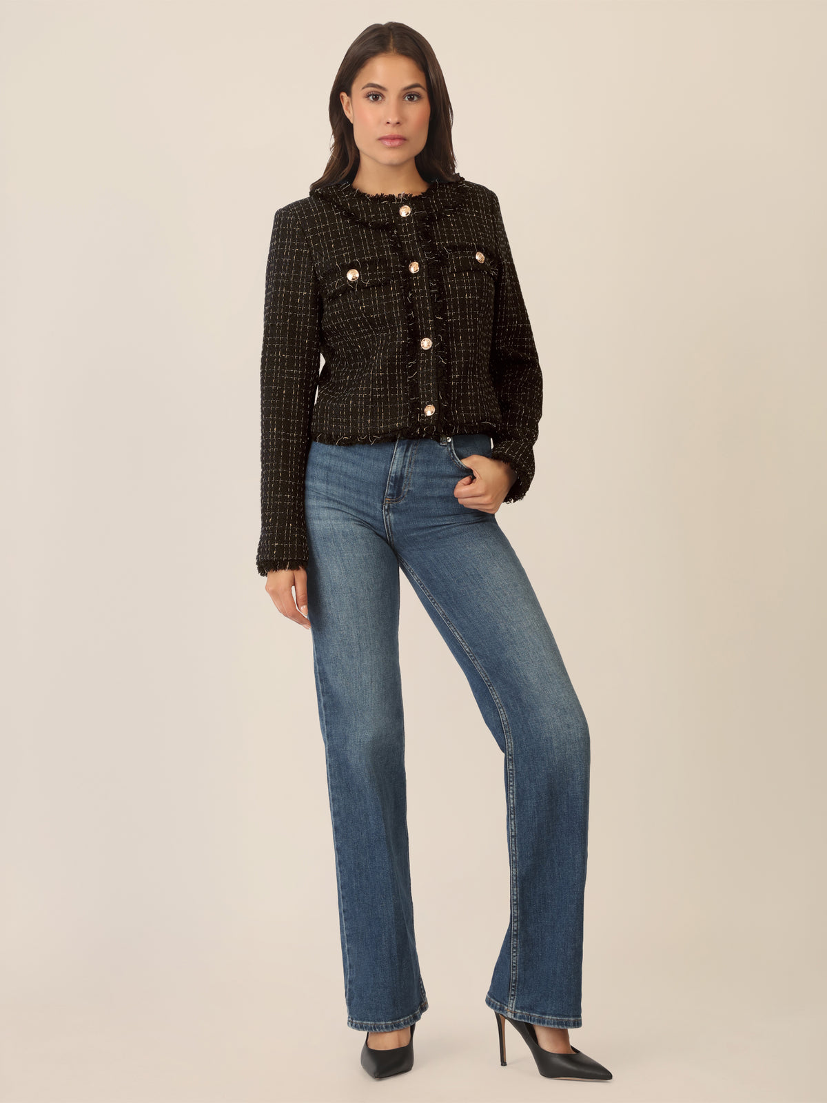 APART Boucléblazer mit eingewebten, goldfarbenen Fasern | schwarz-multicolor