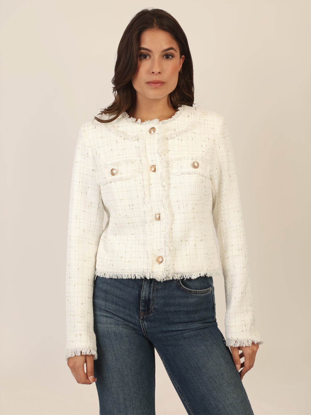 APART Boucléblazer mit eingewebten, goldfarbenen Fasern | creme-multicolor