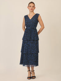 APART Midi Plisseekleid mit Animalprint | mittelblau-multicolor