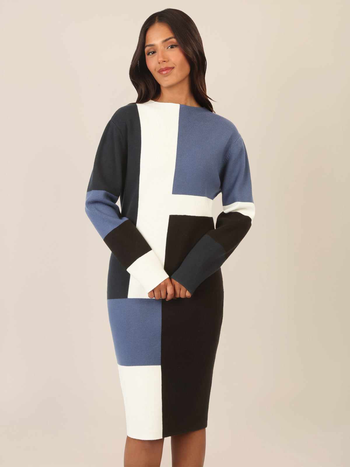 APART Colorblocking Strickkleid mit grafischem Blockmuster | nachtblau-multicolor
