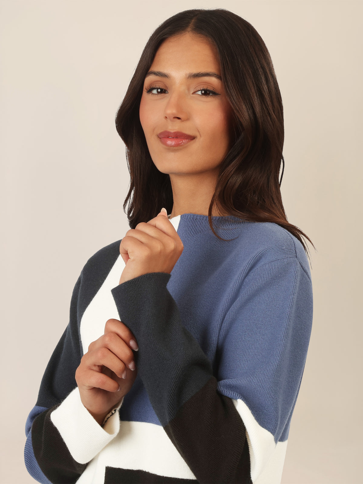 APART Colorblocking Strickkleid mit grafischem Blockmuster | nachtblau-multicolor