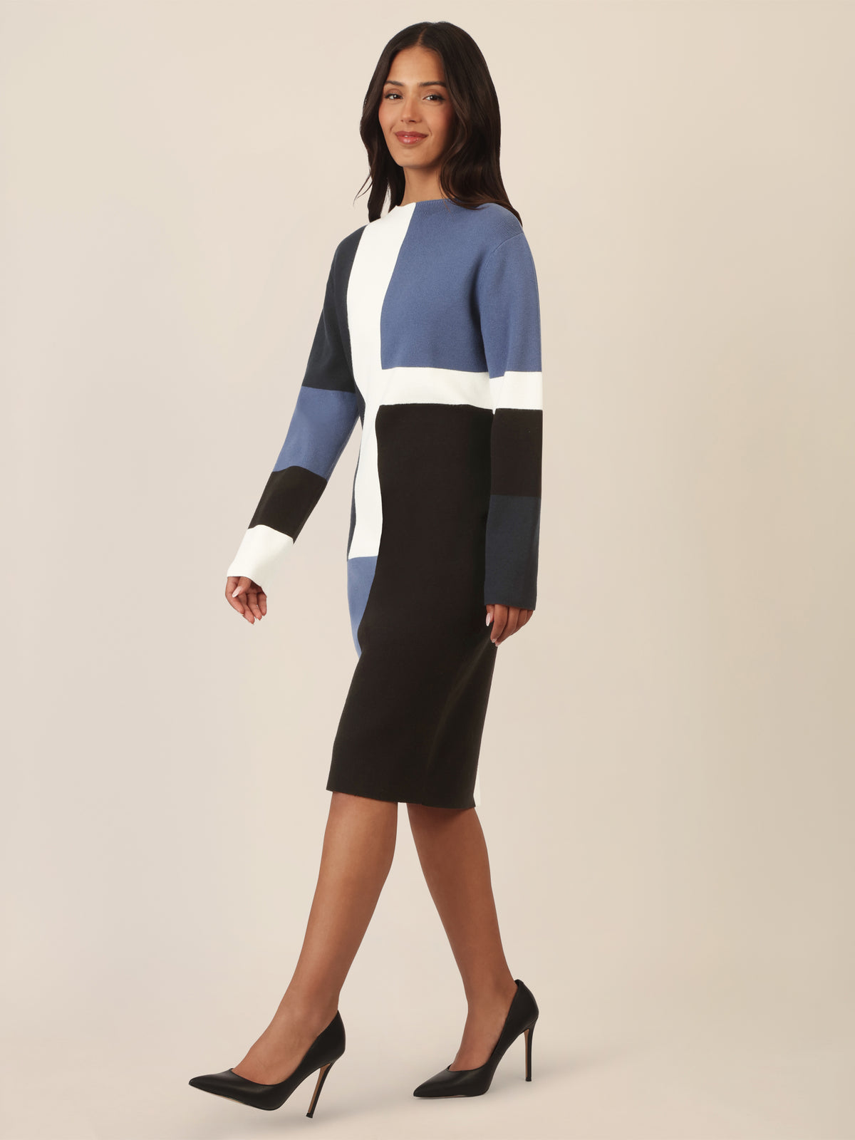 APART Colorblocking Strickkleid mit grafischem Blockmuster | nachtblau-multicolor
