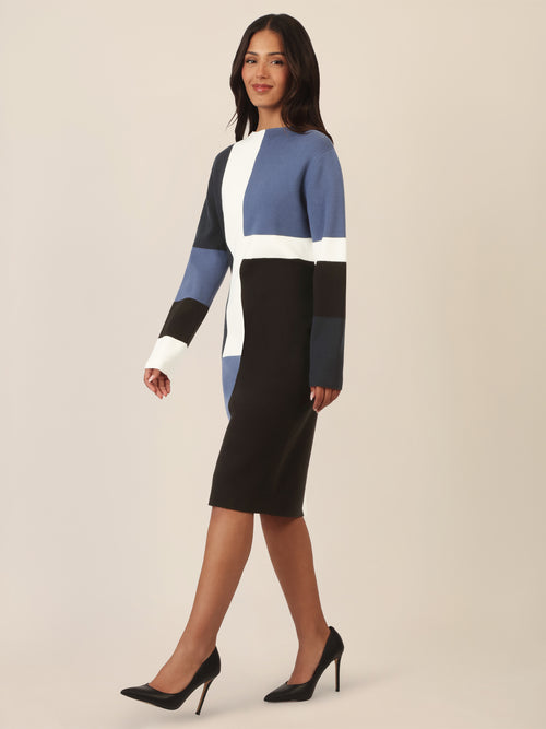 APART Colorblocking Strickkleid mit grafischem Blockmuster | nachtblau-multicolor image 1