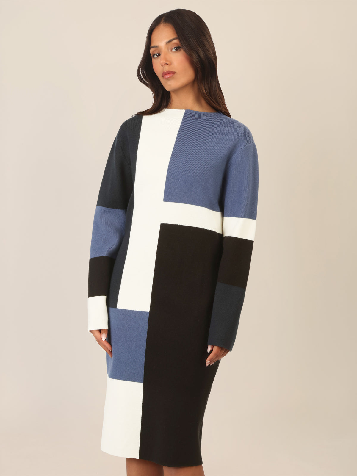 APART Colorblocking Strickkleid mit grafischem Blockmuster | nachtblau-multicolor