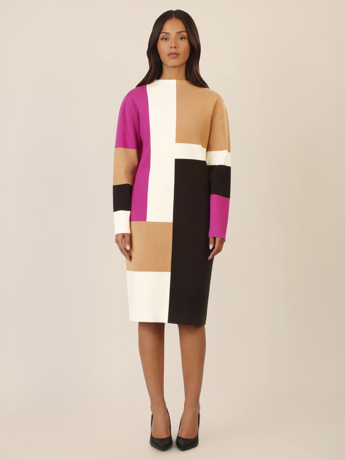 APART Colorblocking Strickkleid mit grafischem Blockmuster | lila-multicolor